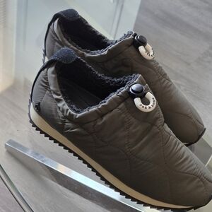 Olive Quilted Slip-On Shoes